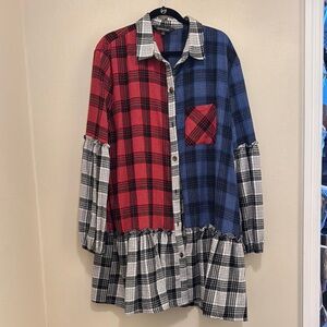 Davi & Dani Plaid Shirt Dress - Black, Red, and Blue